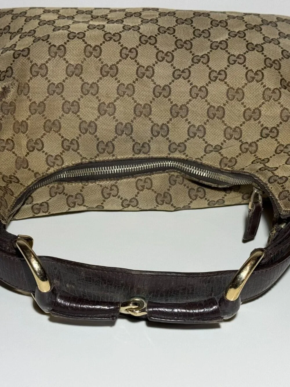 GUCCI VINTAGE GG CANVAS HORSEBIT HOBO BAG
